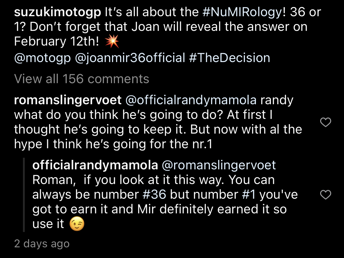 Individual reason: as Randy Mamola says - you can always ride with your regular number. You have to earn the right to run the #1 and you may only get that opportunity once in your lifetime.
