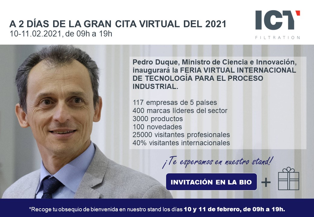 ICTFiltration's tweet image. Regístrate en este enlace para conseguir tu acreditación profesional gratuita: feriaprocesoindustrial.virtual080.com/stands/ict-fil…
@Polu_Solidos @EXPOSOLIDOS @expofluidos @techsolids #polusólidos #exposólidos #expofluídos