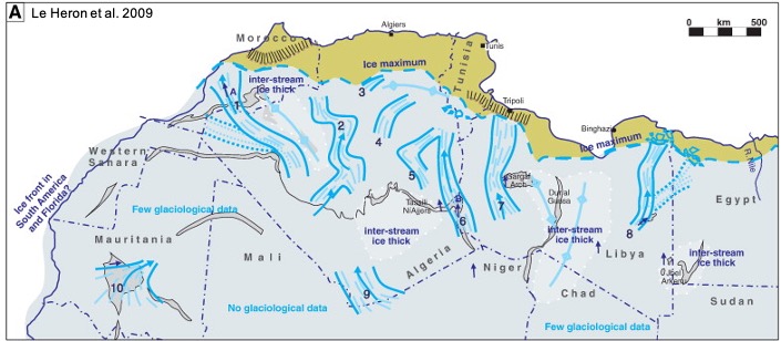 En Afrique du Nord, on retrouve plein de traces de ces ice streams et vallées tunnel ordoviciennes : Mauritanie, Maroc, Algérie, Lybie, jusqu’en Arabie Saoudite. Selon les endroits, les sables glaciaires constituent un plus ou moins bon réservoir à hydrocarbures. 10/15