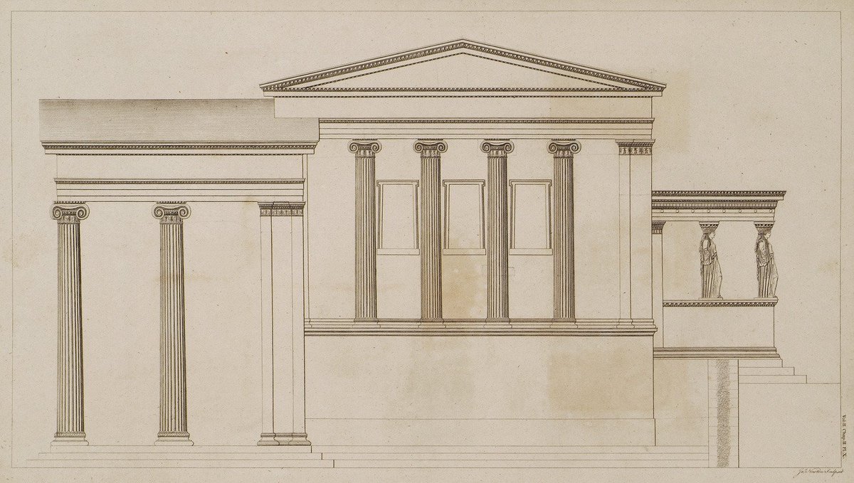 Can we date the painting? Actually, yes, and with some confidence. For one, the architecture of the Erechtheum wasn't really known until Stuart and Revett's Antiquities of Athens (1787), cf. their drawing of the west front which gives us a terminus post quem.