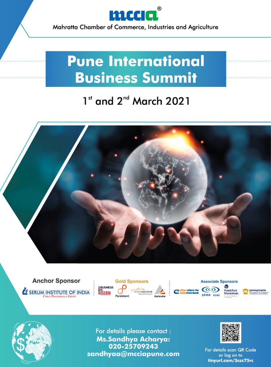 Announcing | Pune International Business Summit
1st and 2nd March 2021

A two-day event that will bring together Senior Officials from the Government, Diplomats and Trade Commissioners, Experts, and the business community in India and abroad.

More at mcciapune.com/events/events-…