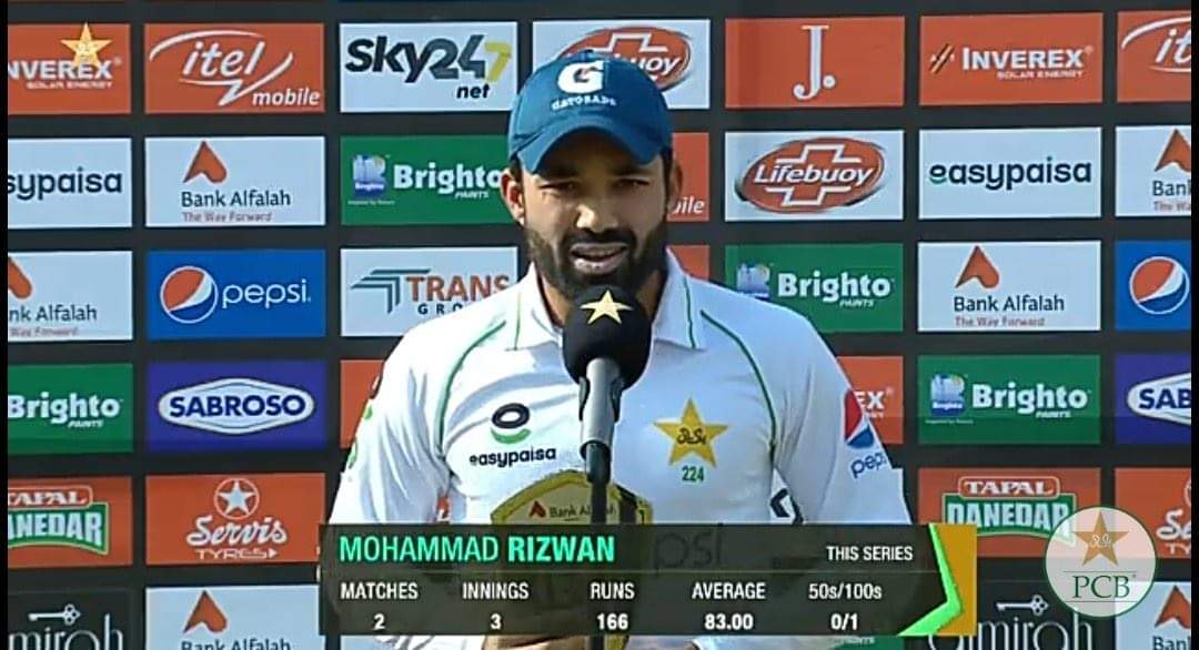 hmaddy95's tweet photo. "Allah se hota hai, Allah k ghair se nahi hota."  
         - Muhammad Rizwan 
(Player of the series) 

#PAKvsSA https://t.co/KtHOvo62fA