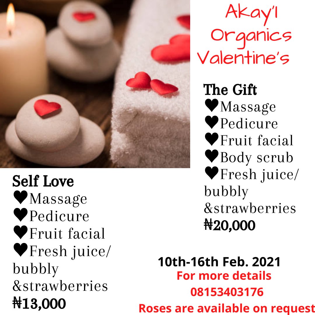 AkayiOrganics's tweet photo. What are your valentine plans? #ValentinesDay #ValentinesDayGifts #ValentinesDayCountdown #spapackages #josspa #spainjos https://t.co/yevQyRFbzz
