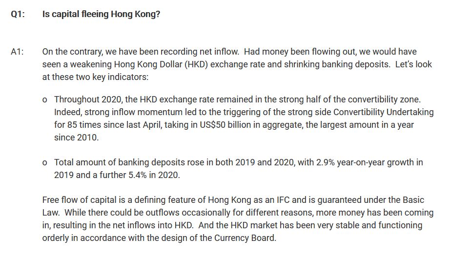 “Is capital fleeing Hong Kong?” Obviously not on the whole, bc funds are flowing into HK to chase Chinese tech IPOs & boosting the HK dollar:  https://www.ft.com/content/05686da9-60f8-4a3a-a5c5-95155bd01ffe But a strong HKD doesn’t mean HKers aren't moving elsewhere w/their money—or aren’t planning to post-covid. 2/8