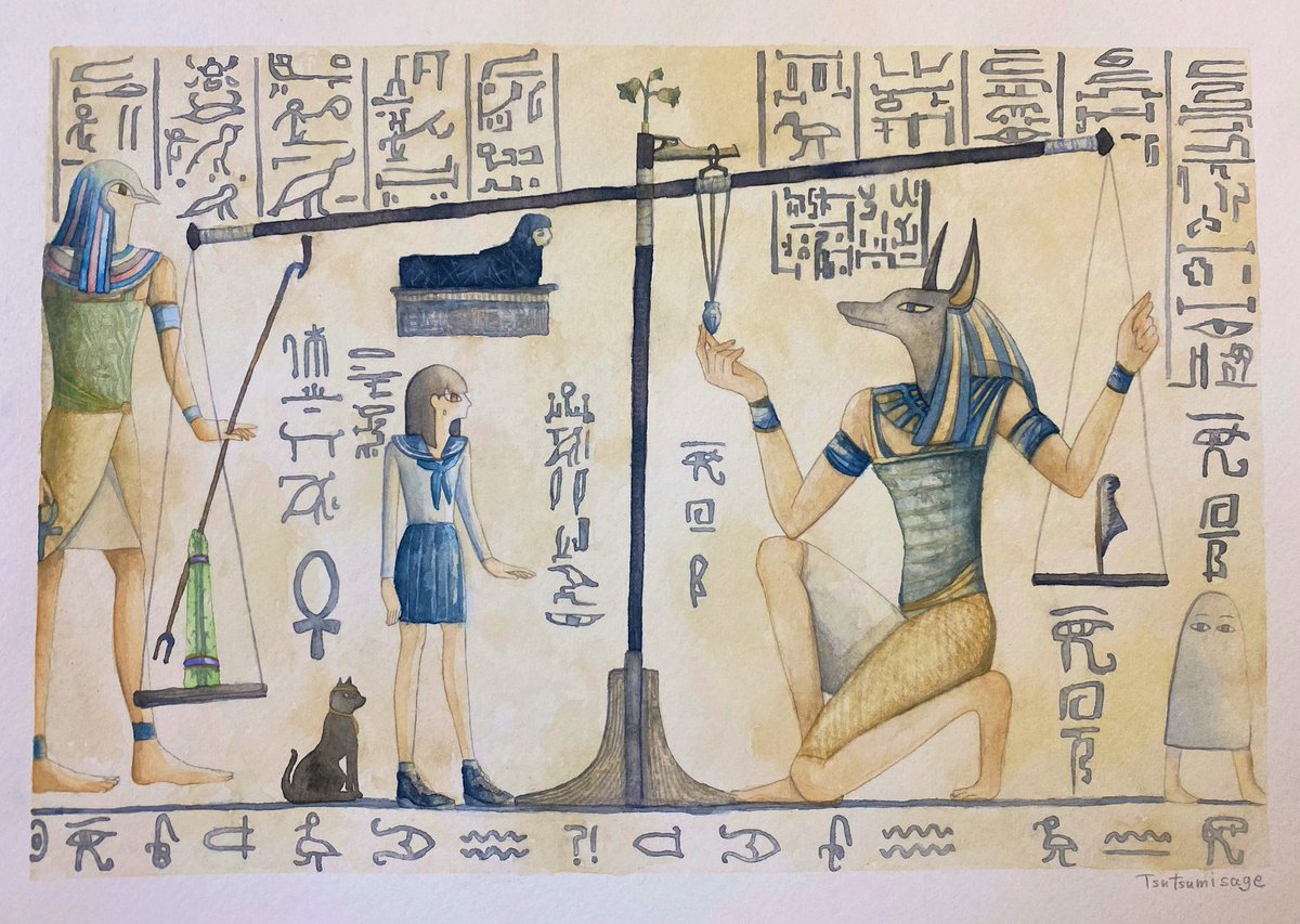 アスパラ好きな友達に描いた絵???
#透明水彩  #エジプト壁画 #絵描きさんと繋がりたい #アヌビス神 #メジェド神 