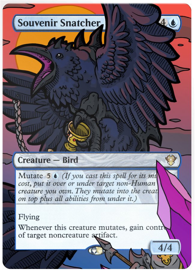 Kesswylie's tweet photo. Does a lack of comic promo Commander Precon Mutate creatures just leave your deck incomplete? Well, we previewed the perfect solution! With these Mutate creature @AlterSleeves by Samuel Alexander!
Link to buy all 4 with 20% off in the video description!  
https://t.co/MDkaXJ2X9R https://t.co/x9vx6gXHGj