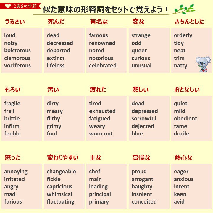 こあたん こあらの学校 على تويتر 似た意味の形容詞をセットで覚えよう こあたん こあらの学校 على تويتر 似た意味の形容詞をセットで覚えよう