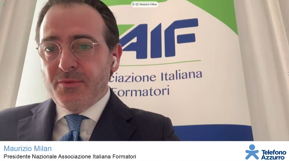 telefonoazzurro's tweet photo. “Lavorare per l’alfabetizzazione digitale significa promuovere la consapevolezza e investire nelle competenze: un obiettivo che la nostra Associazione promuove attivamente insieme a #TelefonoAzzurro”.

@mauriziomilan26, Presidente @AIF_Ass_It_Form. 
#SaferInternetDay #SID2021 https://t.co/ZdJQsnUdnX