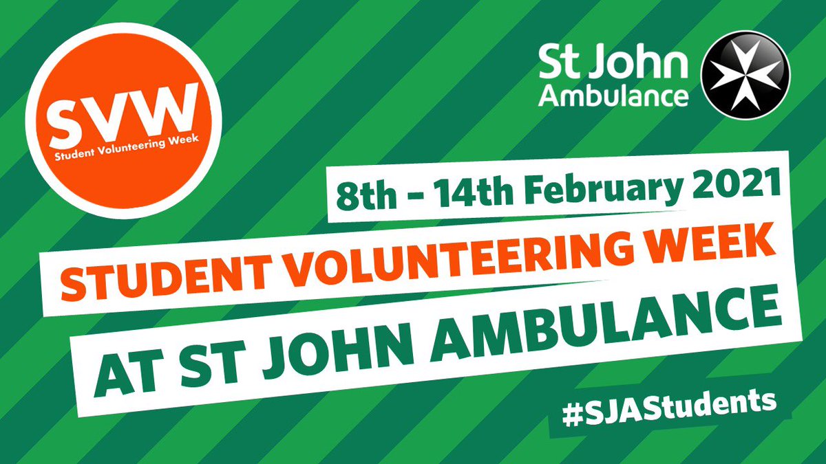 SJA_Students's tweet photo. It’s Student Volunteering Week at @stjohnambulance! 🥳 Over the next 7 days we’ll be celebrating the amazing things our Student Volunteers and First Aid Societies get up to - stay tuned to find out more! 💚🧡 #SVW2021 #SJAStudents https://t.co/TIhdyFVTFF