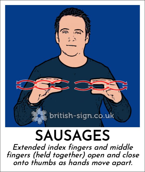 Today's #BritishSignLanguage sign is: SAUSAGES - #BSL - learn sign language online at british-sign.co.uk