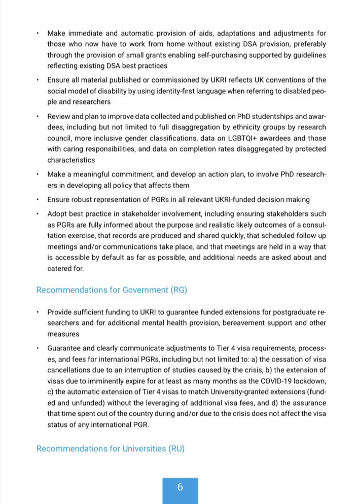 9 recommendations for universities, and 2 extensive recommendations for government. 3/6