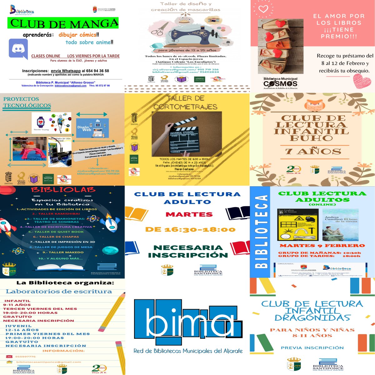 #Agenda semanal de #Actividades de la Red de #BibliotecasBiMA del #Aljarafe:

#ClubDeLectura #Lectura #Libros #Talleres #Escritura #Manga #EspacioCreativo #SanValentin #Adultos #Niños #Jóvenes #Bibliotecas #BollullosDeLaMitación #Olivares #Santiponce #ValencinaDeLaConcepción