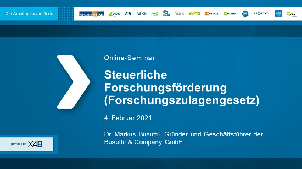 Der Mitschnitt unseres Online-Seminars zum Forschungszulagengesetz ist online verfügbar. Danke an den Referenten Dr. Markus Busuttil. x4b.de/news/mitschnit…