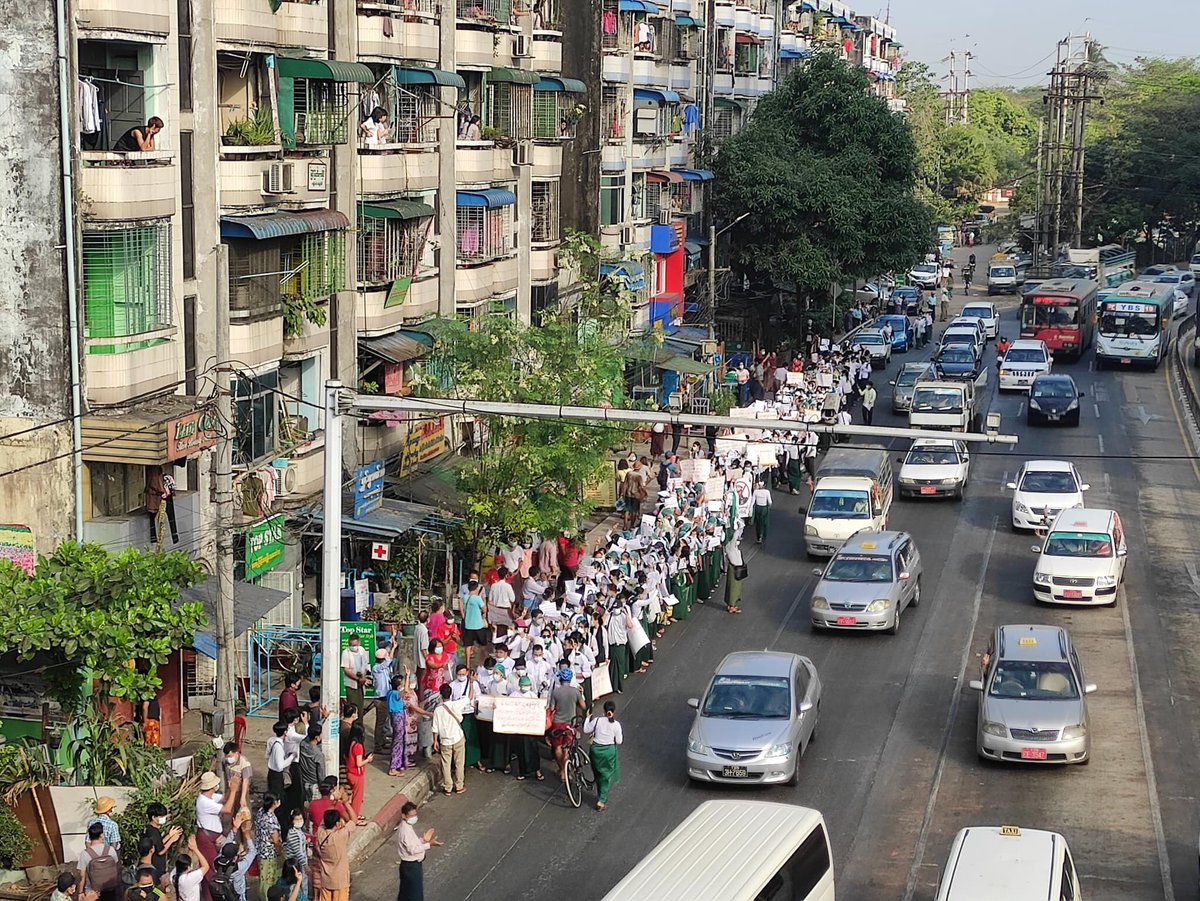 Teachers from Ministry of Education in Myanmar are involving in CDM against Military Dictatorship and demanding to free DASSK and elected leaders. We all, citizens of Myanmar are strongly condemning Military Junta and longing for Democracy.  
#Feb8Coup
#WhatsHappeningInMyanmar