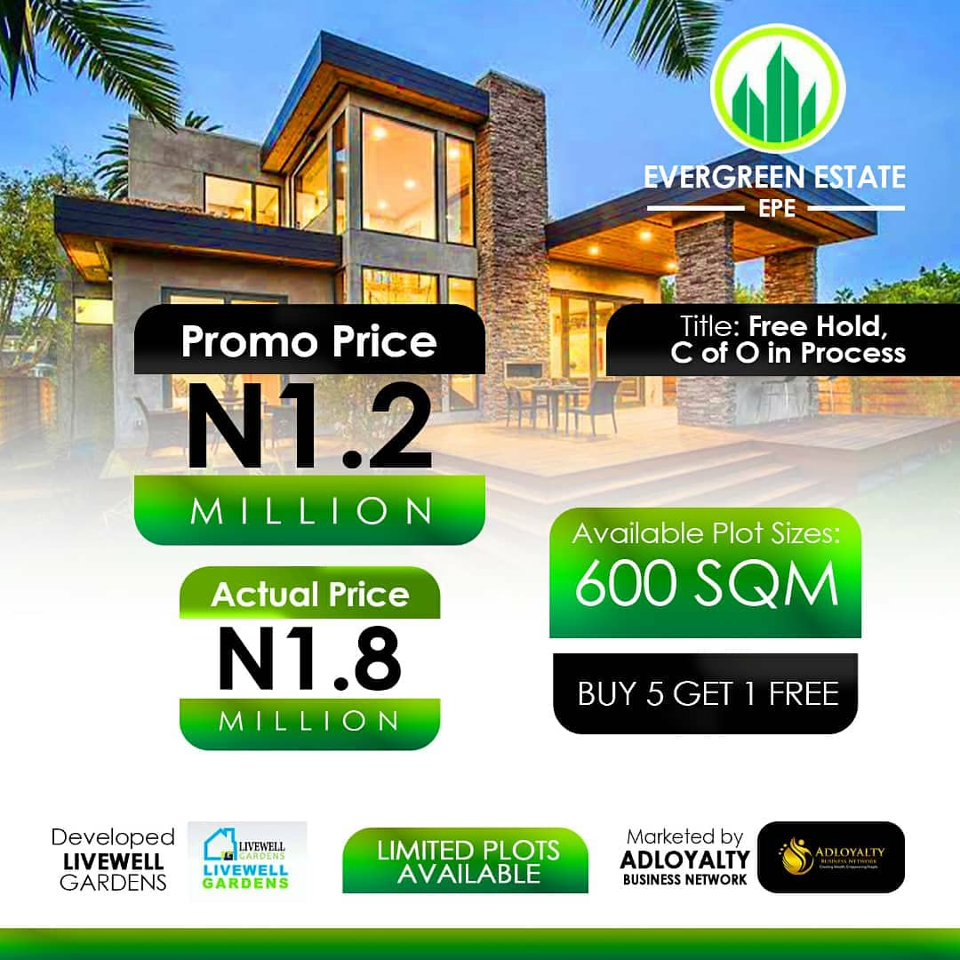 Adloyalty_bn's tweet photo. ESTATE OF THE DAY

EVERGREEN ESTATE, EPE  Is a smart real estate investment choice for eagle-eyed investors looking to maximize ROI in the shortest possible time. 

Location: Odo-Egiri, Epe, Lagos
Title: Deed of Assignment &amp; Registered Survey
Promo Ends: 15th February,2021 https://t.co/trMpAoShdc