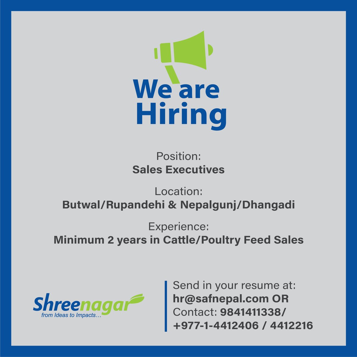 ShreenagarAgro's tweet photo. WE ARE HIRING!
Drop your CV: hr@safnepal.com
Contact: 9841411338 https://t.co/RcG7GXtzIF