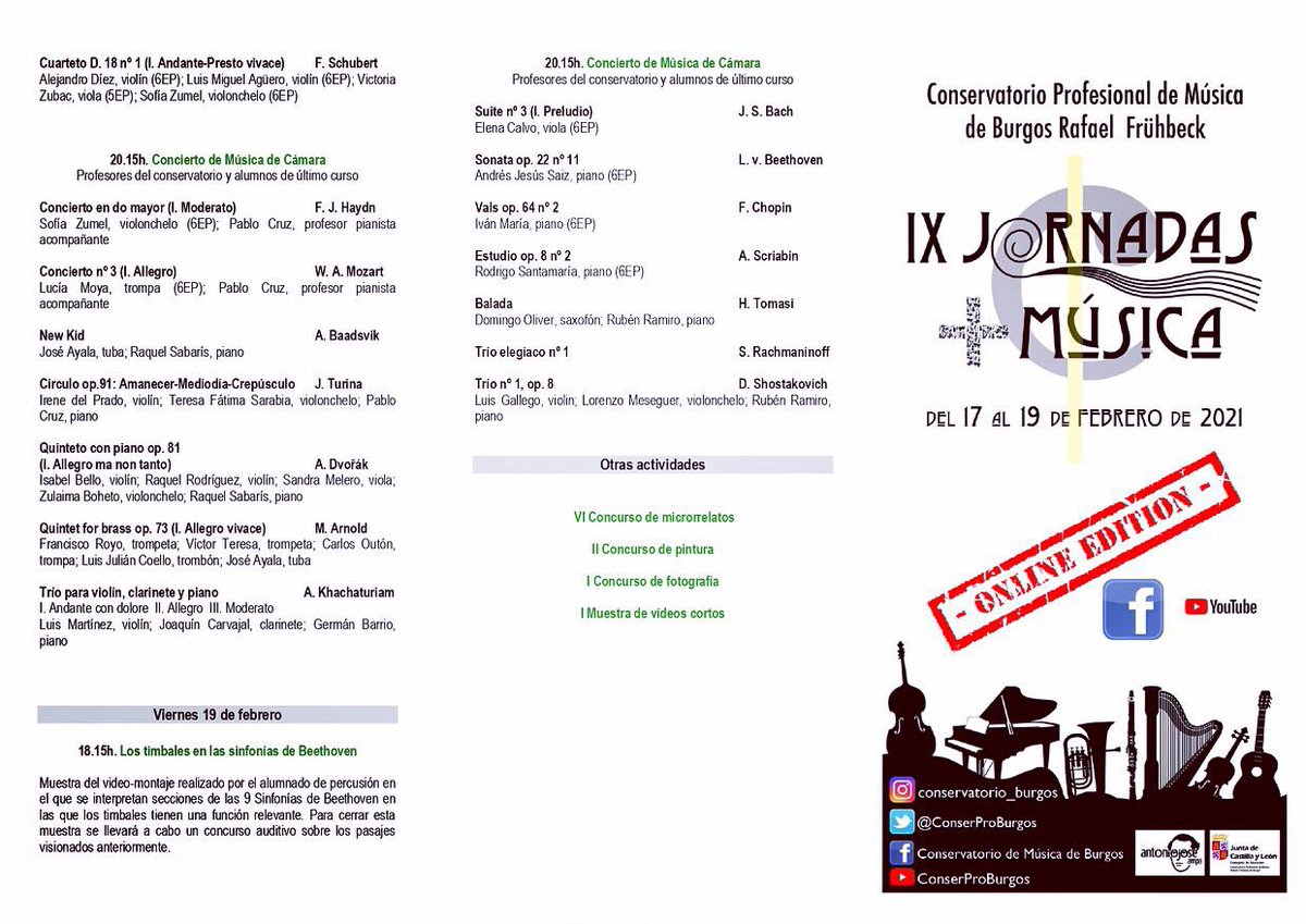 📌Os presentamos el cartel y tríptico de las IX Jornadas + Música 🎶 
Este año en versión 💻 online 
📲 Nos vemos en las redes!