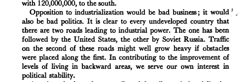 Just a quick example, is Clair Wilcox (head of US delegation for constructing multilateral trading system) laid out key tensions that fed into how developing countries became "special". First, was the Cold War veil & US determination that countries steer clear of collectivism: