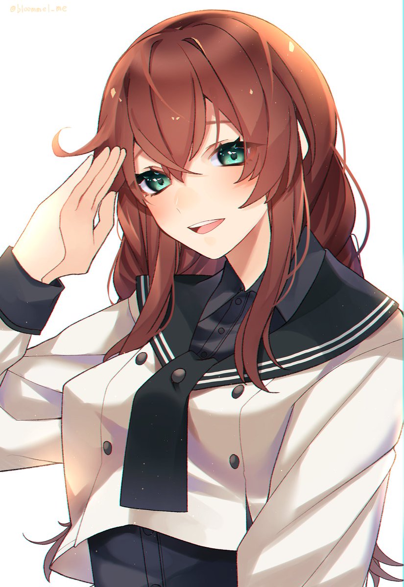 noshiro (kancolle) 1girl solo black sailor collar brown hair green eyes shirt sailor collar  illustration images