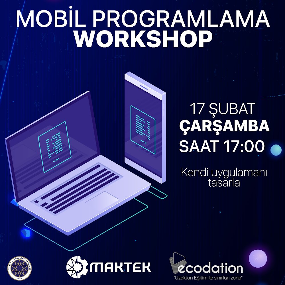ytumaktek's tweet image. 17 Şubat Çarşamba günü saat 17.00’da “Ecodation” firması ile Mobil Programlama Workshop’ımız gerçekleştireceğiz✨ Kendi uygulamanızı tasarlayabileceğiniz workshop’ımıza hepinizi bekliyoruz 💫Formu doldurup katılım sağlayabilirsiniz 👇🏻
forms.gle/kY2n44iUnJwpQx…
#mobilprogramlama