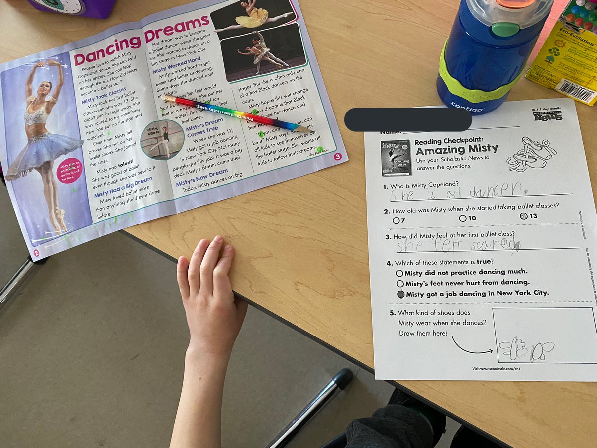 MrsMMatson's tweet photo. Today my firsties read a super inspirational Scholastic News about the talented ballerina @mistyonpointe We loved your story Misty and were inspired by her grit and perseverance when it came to following her dreams! Thanks Misty and @Scholastic for this article! 🩰 🥰 https://t.co/t7mdjr9lsF