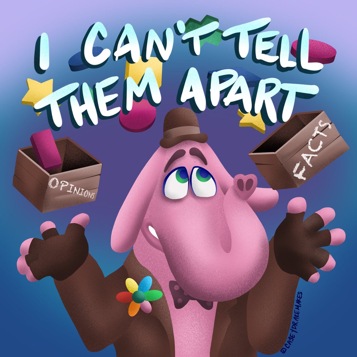 CaseyDrakeMakes's tweet photo. "All these facts and opinions look the same. I can't tell them apart!" "Happens to me all the time, don't worry about it"
.
By far my favorite moment in one of my favorite movies. 
.
#caseydrakemakes #insideout #bingbong #disney #disneyartwork #disneyart #pixarart  #pixarmovies https://t.co/R91farPCD6