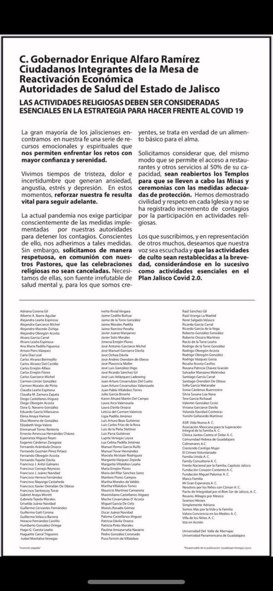 GCervantesF's tweet photo. @EnriqueAlfaroR las actividades religiosas deben ser consideradas esenciales https://t.co/hvCOmuNFdo
