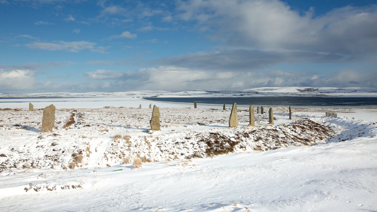 View over the Ring of Brodgar in the snow