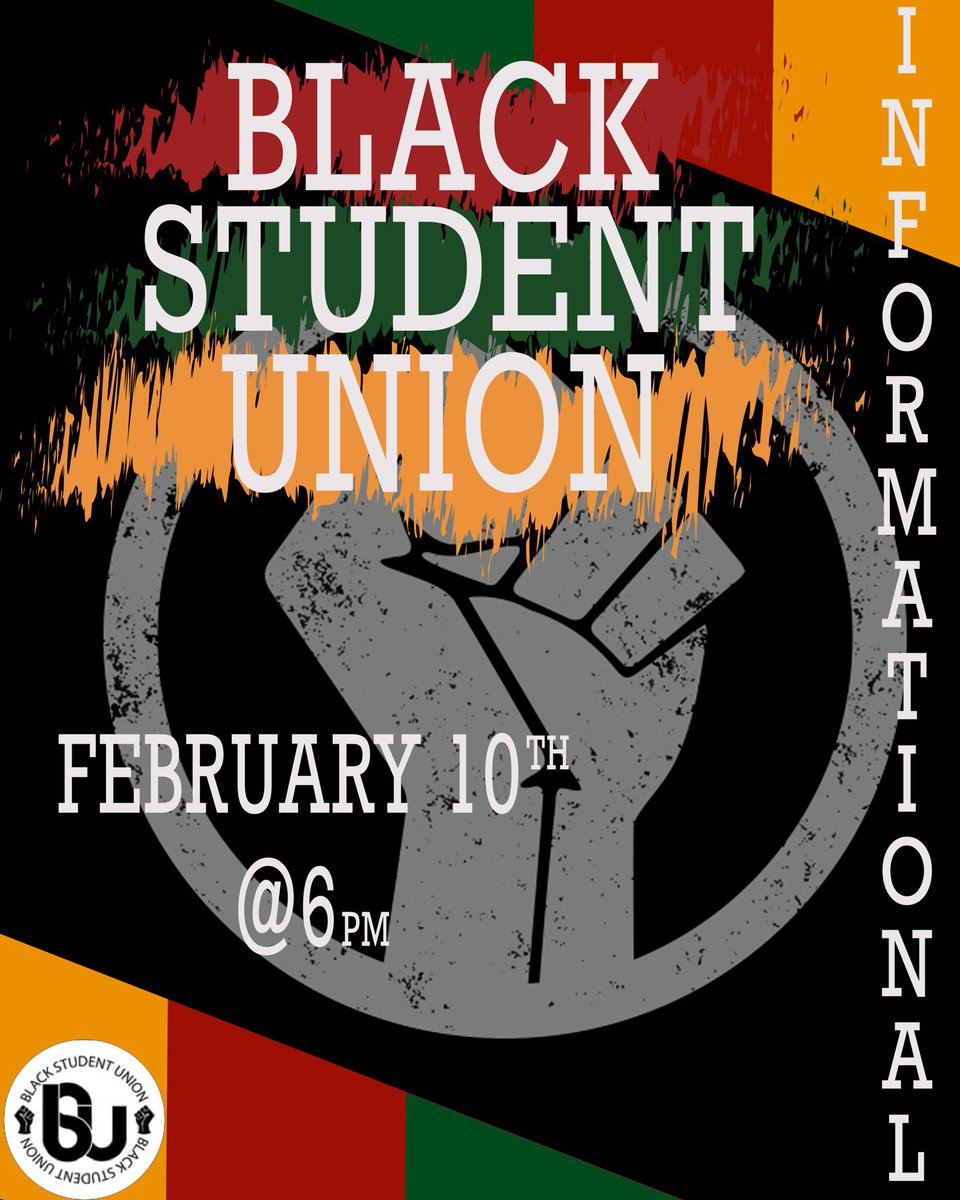 Join the members of The Black Student Union as we hold our informational this Wednesday at 6 p.m ✊🏾🖤. Come out and learn about The Black Student Union here on campus , it’s members and how you can become involved. Webex Link is included in our Instagram bio. ❤️