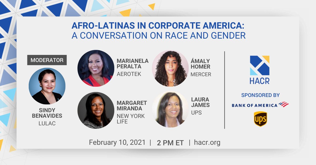🚨Only 2 days left to register for Afro-Latinas in Corporate America: A Conversation on Race and Gender. Our panelists will share their experiences as Latina women of color working in an environment that often encourages assimilation and more.
Sign up now: bit.ly/3aBYTB8