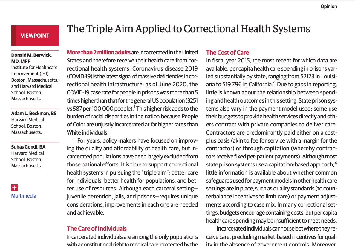 Adam Beckman MD (@adamlbeckman) on Twitter photo #COVID19 is the latest signal of massive deficiencies in correctional health infrastructure. In <a href="/JAMA_current/">JAMA</a> with <a href="/donberwick/">Don Berwick</a> <a href="/suhas_gondi/">Suhas Gondi</a>, we apply the lens of the Triple Aim & suggest 4 policy directions.
Thank you to <a href="/ewang422/">Emily Wang</a>, <a href="/WesternBruce/">Bruce Western</a>, <a href="/somavasaha/">Somava Saha, WIN, WE in the World, RISE</a>, & Shirene H. #COVID19 is the latest signal of massive deficiencies in correctional health infrastructure. In <a href="/JAMA_current/">JAMA</a> with <a href="/donberwick/">Don Berwick</a> <a href="/suhas_gondi/">Suhas Gondi</a>, we apply the lens of the Triple Aim & suggest 4 policy directions.
Thank you to <a href="/ewang422/">Emily Wang</a>, <a href="/WesternBruce/">Bruce Western</a>, <a href="/somavasaha/">Somava Saha, WIN, WE in the World, RISE</a>, & Shirene H.