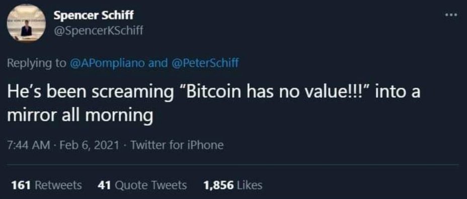 Can someone check on <a href="/PeterSchiff/">Peter Schiff</a>?  Oh, his son has an update.  He's still alive but has locked himself in the bathroom.