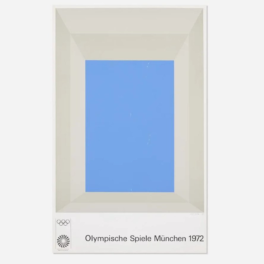 Here's the final poster: Olympic Games Munich 1972 (Olympische Spiele München 1972), color screenprint. Lawrence's was one of many commissions for the 1972 games; here are two others, by David Hockney and Josef Albers.