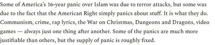 literally what of these panics were justified. It's coward shit to say "sometimes the right was justified in a panic" without naming one you think was reasonable, and if you don't think any of the panics you named were justified, just say that.