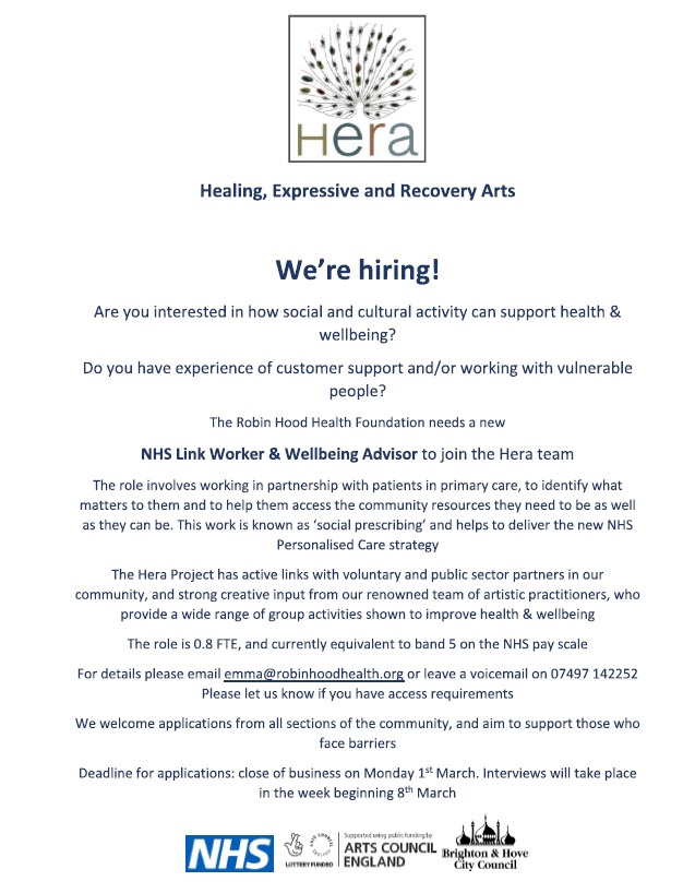 HeraPartnership's tweet photo. π¨ WE'RE HIRING π¨
If you fancy joining our fantastic team as our new NHS Link Worker & Wellbeing Advisor, then have a look at the role below!
All queries, please emma@robinhoodhealth.org
#Job #HERAForYou #WeAreHiring https://t.co/154UpC5gyn