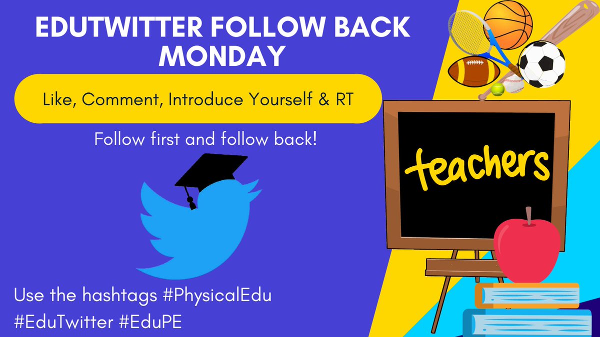 missabbymiles's tweet image. 🗣Evening all - #FollowBackMonday👏📚🎾

Anyone can do it! Just like, retweet &amp;amp; comment, telling us about yourself, using one of the following hashtags #PhysicalEdu #edutwitter #EduPE. Follow everyone who does exactly that! 

It would be to grow your teacher networks💻