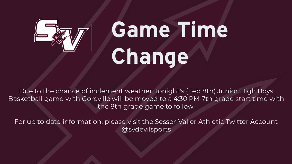 Boys JH Basketball Game Time Change for Feb 8th