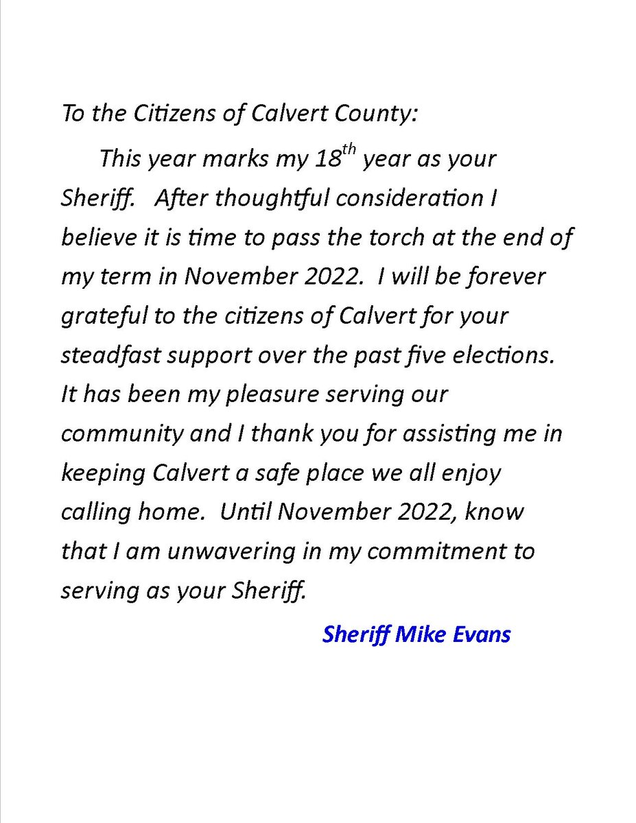 evansforsherif1's tweet photo. Message from Sheriff Evans: https://t.co/tWy9EYs7CF