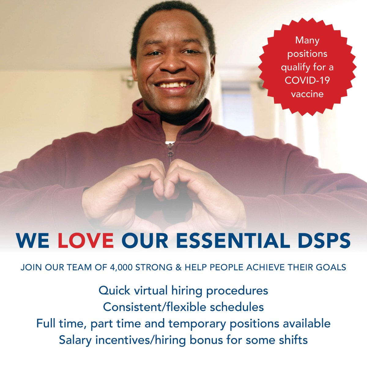 peopleincnews's tweet photo. We love our team of essential DSPs! Join our team of 4,000 strong and help people achieve their goals! Apply today: https://t.co/qPONxyF7xq #PeopleIncStrong #nowhiring #essentialemployer #makeadifference https://t.co/dcRZpO1f0U