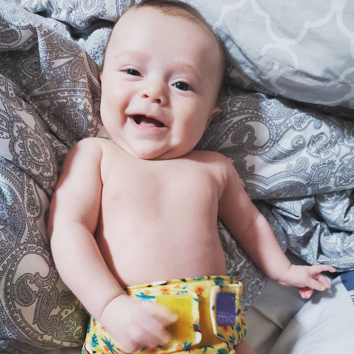 The smile of a boy who has kept Mummy awake for 3 nights! 🙃🤯 Rio!

At 4am I discovered a great, honest & funny #parenting #podcast Maybe Baby by @katelawler ❤  
                                &
3 days into #clothdiapering 😊  

#baby #clothnappy #3months #motherhood #mumlife