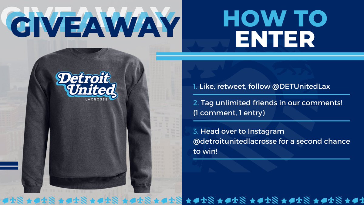 🚨GIVEAWAY ALERT🚨

Like, retweet, follow, and tag friends in comments! Head over to Instagram for a second chance to win!

#DetroitUnitedLacrosse #DetroitPlaysLacrosse #DetroitGirlsPlayLax #DetroitLacrosse #LaxInTheD #Lacrosse #PLLVerified #DetroitUnitedPanther #Giveaway