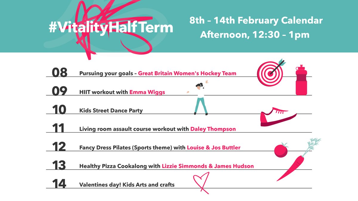 Vitality_UK's tweet photo. This half term, we’re bringing together our Vitality Ambassadors and our Vitality Performance Champions to provide you with some activities to boost your energy, and your spirits, live here on Facebook and also on our YouTube channel https://t.co/IgBfC6T1tR

#VitalityHalfTerm https://t.co/UPxT9Reuef