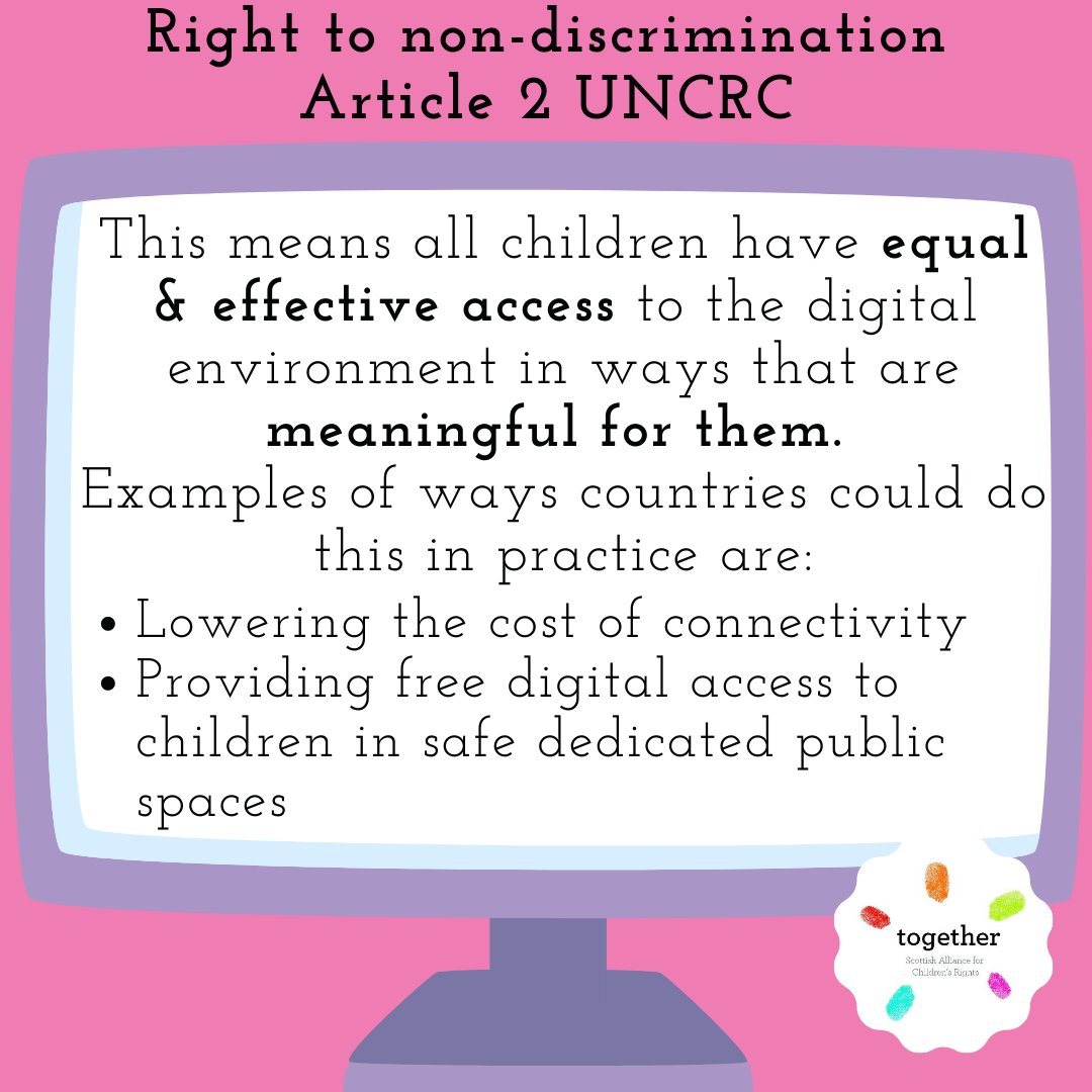 Let's first look at the right to non-discrimination!Digital inequalities can negatively impact children’s enjoyment of their rights. If digital inclusion is not improved, already existing inequalities are likely to be exacerbated! This is super relevant to  #COVID19
