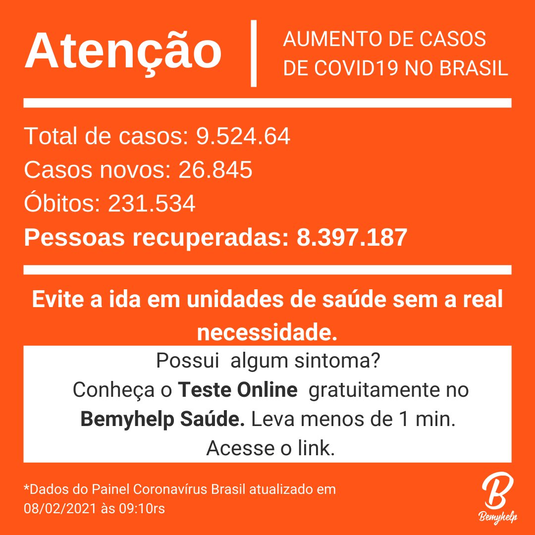 bemyhelp_h's tweet photo. Devido o crescimento dos casos compartilhamos o Teste de Sintomas da Covid19. 👇
https://t.co/WwlJU7wq7U
Atendimento via Teleconferência.👇
https://t.co/utKCawVund https://t.co/xIQlqtE9d6
