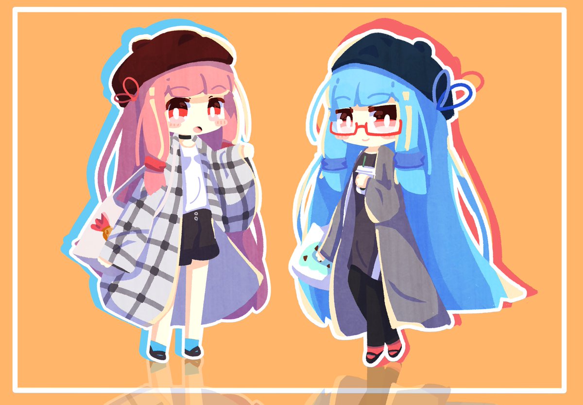 kotonoha akane ,kotonoha aoi multiple girls 2girls hat pink hair blue hair long hair siblings  illustration images