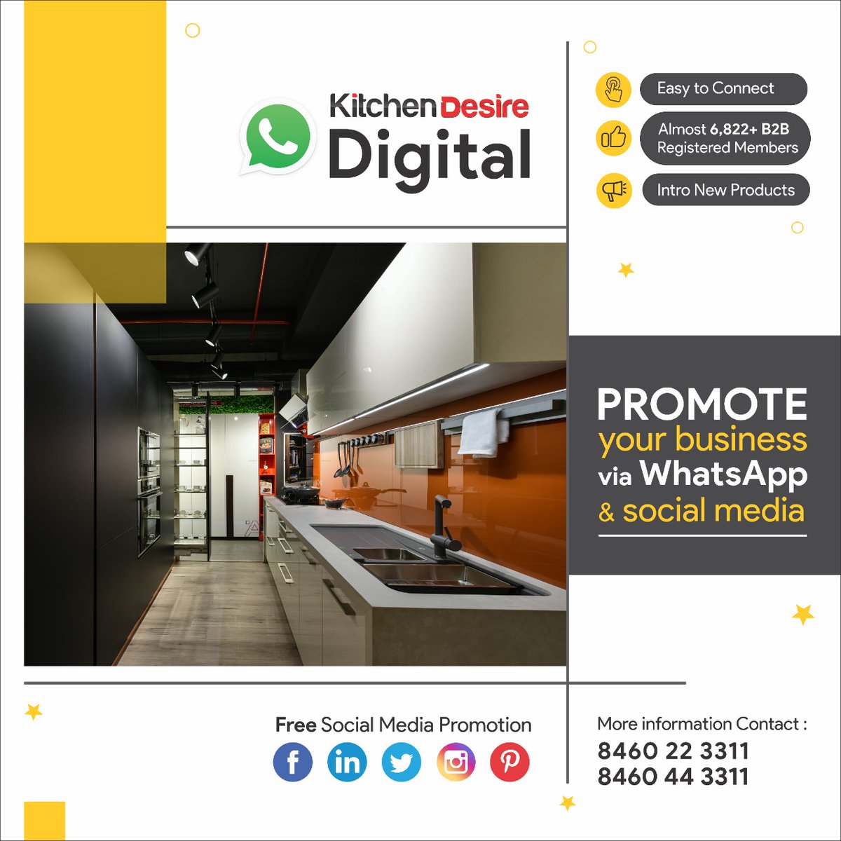 KitchenDesire's tweet photo. Break out of the Mould & Start promoting your business via Kitchen Desireโs WhatsApp Digital & Social Media Platform, as it is easy to reach targeted Audiences and Strengthens your sales network.
More Information Contact: 8460 22 3311 / 8460 44 3311
#KitchenDesire #KitchenDigital https://t.co/UCMidQzmnP