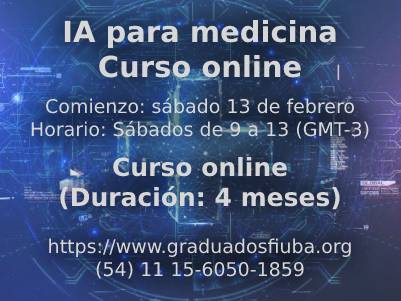 GraduadosFIUBA's tweet photo. IA para medicina | Curso Online
Inscripciones en: https://t.co/ViBb7ImNlo
Más info en: https://t.co/YNzmXpABVT https://t.co/Z8RRHEIATF