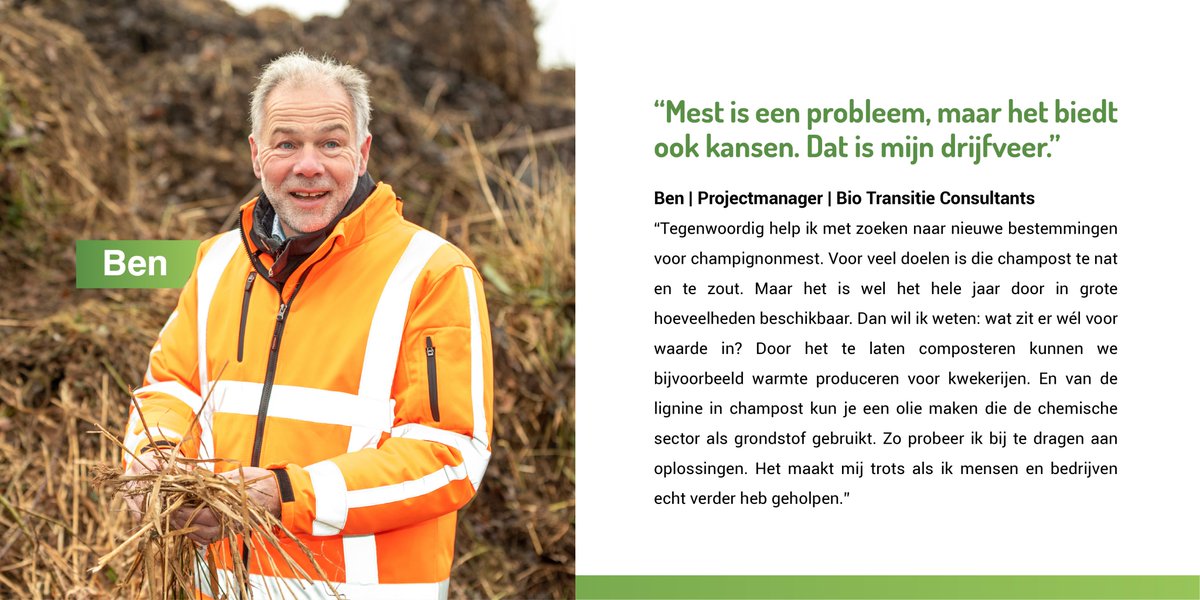 Met champignonmest probeert Ben van Bio Transitie Consultants bij te dragen aan oplossingen.