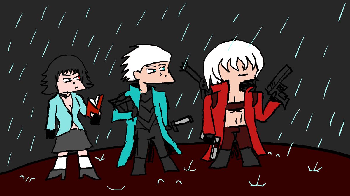 EndLee7's tweet photo. #intothespardaverse #spardaverse #spardaverseweek
More Good Dads AU. This time during the DMC3 era. Except meet Scholar #Lady. Arkham is a good parent so she enjoyed books rather than a vendetta. #Dante, #Vergil and Lady at the top of Temin-ni-gru in the (Prompt2:) Rain. https://t.co/3UBbNmi2Gq