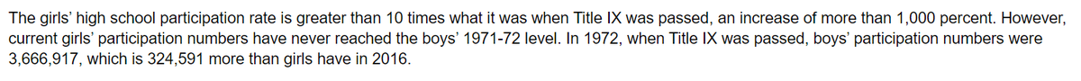 Women's athletic participation has dramatically increased, but it hasn't even reached the rates of boys athletics *when Title IX was passed.* So rather than fight for the equality among boys and girls sports, Haley would rather pit woman against woman in a game of forced scarcity